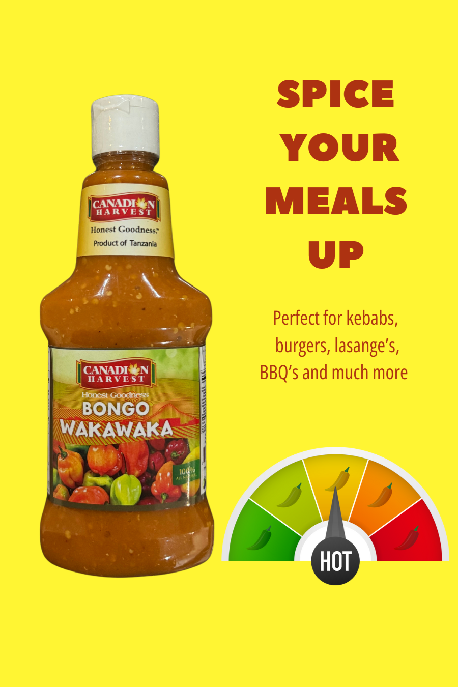 Bongo Wakawaka Hot Sauce Made with Scotch Bonnet Peppers by Canadian Harvest