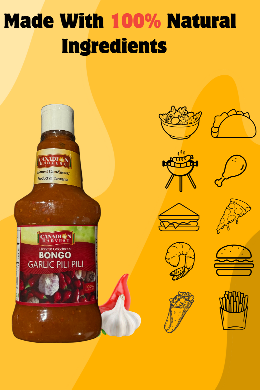 Bongo Garlic Pili Pili (Peri Peri) Hot Sauce by Canadian Harvest