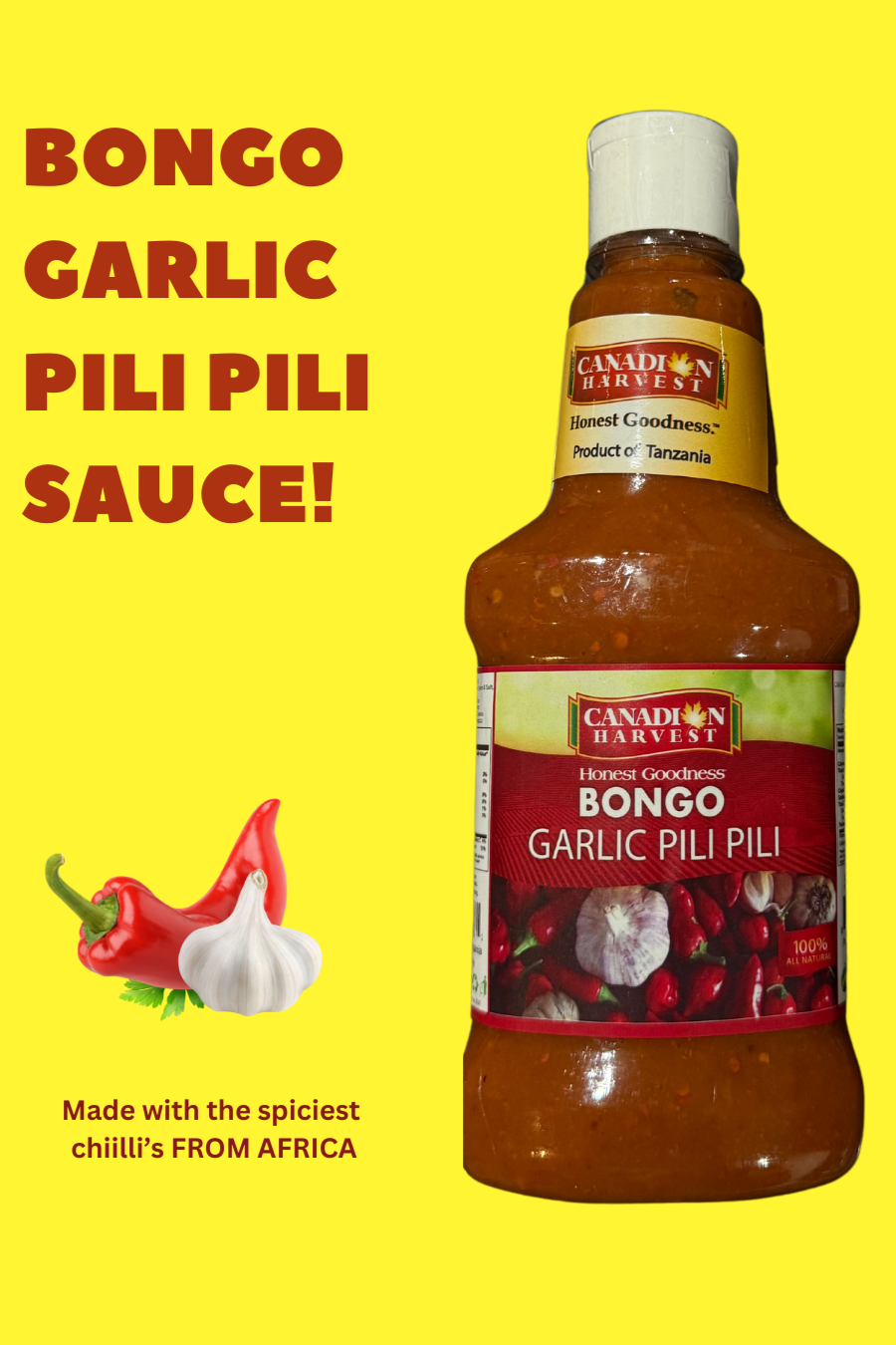 Bongo Garlic Pili Pili (Peri Peri) Hot Sauce by Canadian Harvest